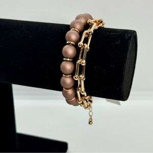Periwinkle by Barlow Gold and Brown Bracelet Set NWT